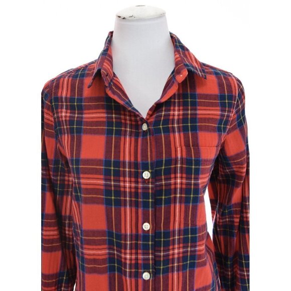 Old Navy Womens Sz M The Classic Shirt Red Flannel Button Up Shirt Plaid Tartan - Picture 4 of 9